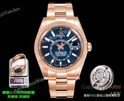 AR+ Factory Weighted Version Rolex SKY-DWELLER Dark BlueFace 904L Rose Gold Watch 42mm